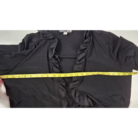 Made in USA black 1X frill ruffle trim black open cardigan office sweater EUC - Picture 6 of 7